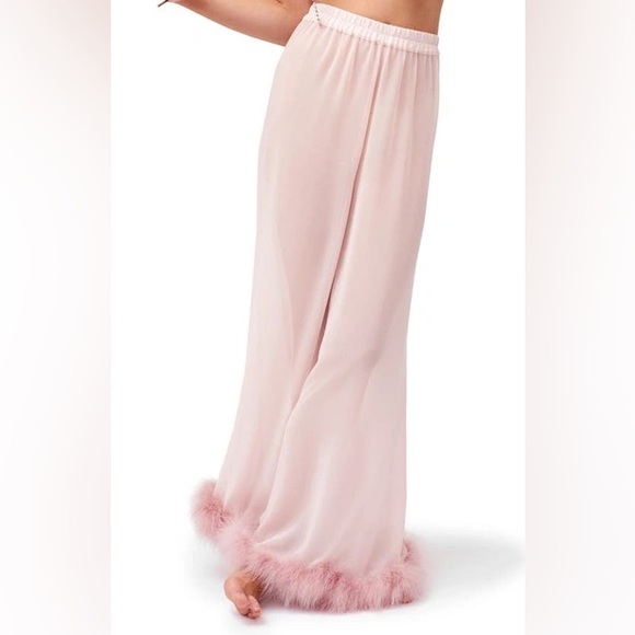 SLEEPER Fluffy You Sheer Pajama Pants With Turkey Feather Trim M - Picture 1 of 9